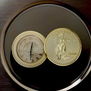 Vintage Bulova Mechanical Wind Alarm Clock Stacked Liberty Coins Gold Japan